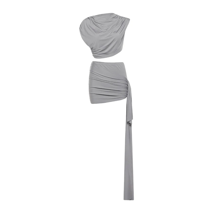 Gefaltetes Zweiteiler-Set mit Crop-Top und Minirock