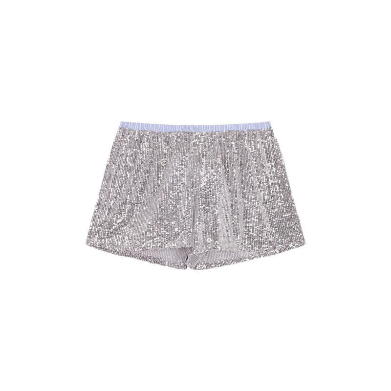 Glitzerndes Shorts-Set mit kontrastfarbenem Hemd