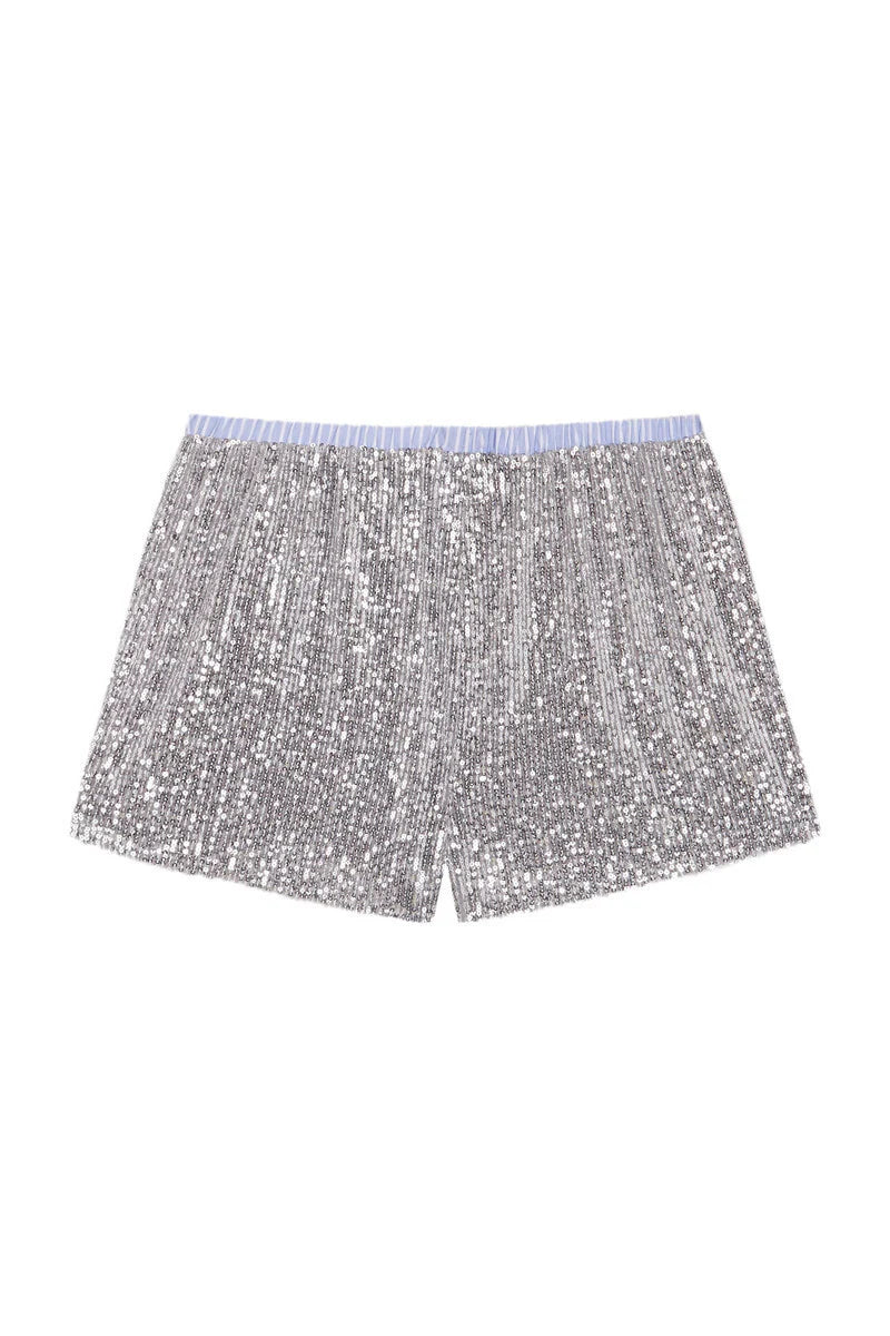 Glitzerndes Shorts-Set mit kontrastfarbenem Hemd