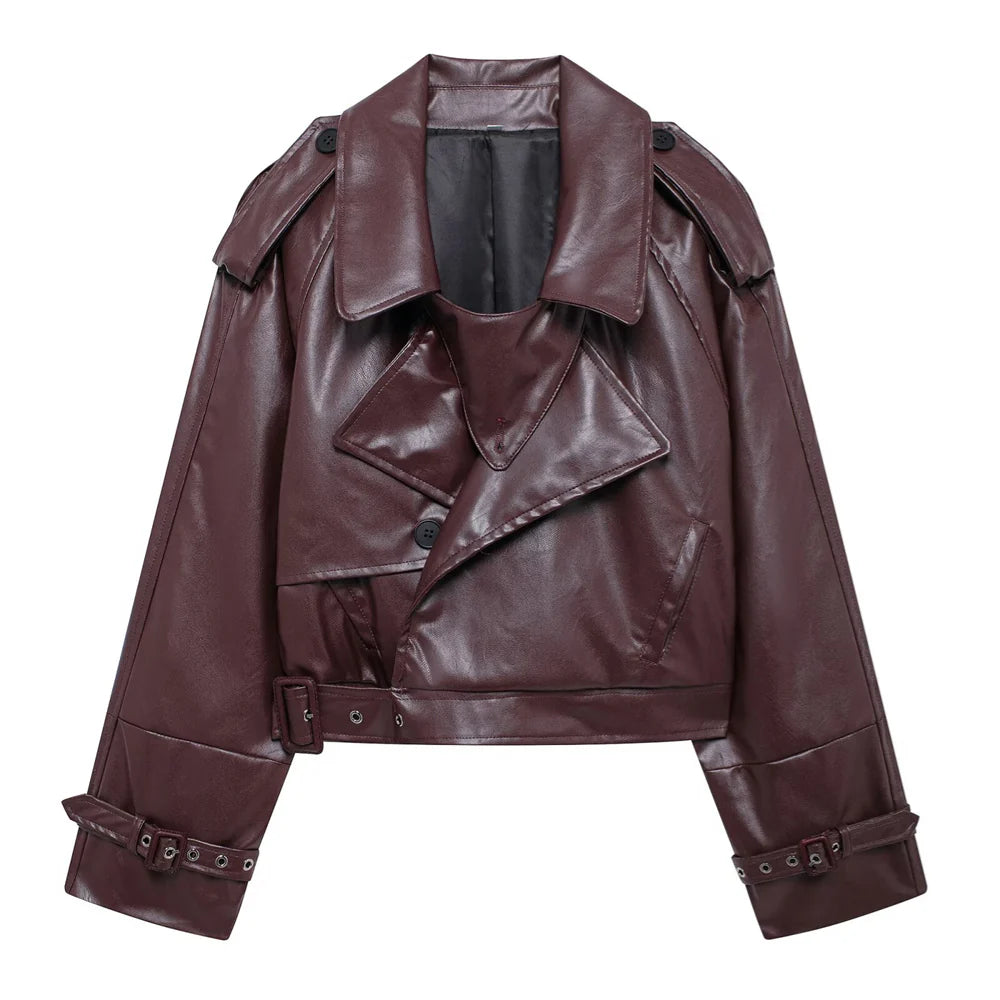 Kurze Motorradjacke mit Knopfdekoration und Revers