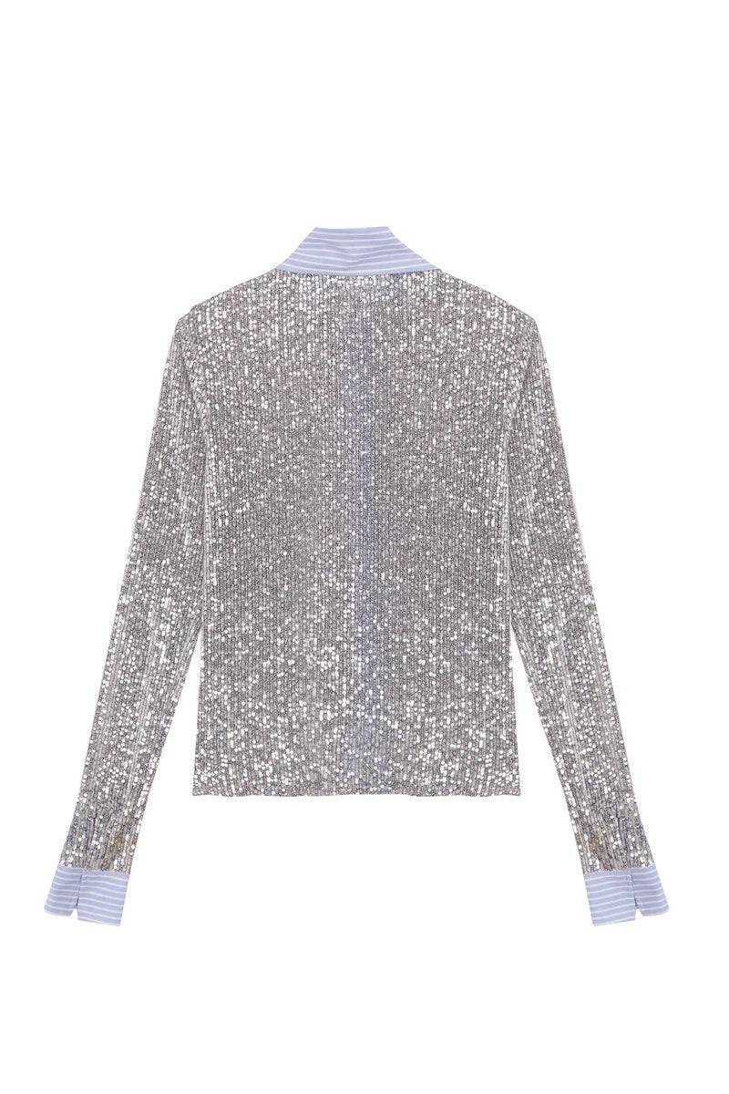 Glitzerndes Shorts-Set mit kontrastfarbenem Hemd