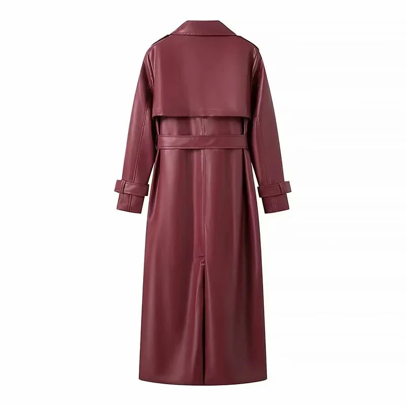 Paris - Langer Trenchcoat aus Kunstleder mit Gürtel