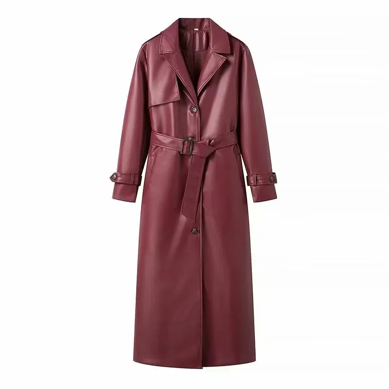 Paris - Langer Trenchcoat aus Kunstleder mit Gürtel