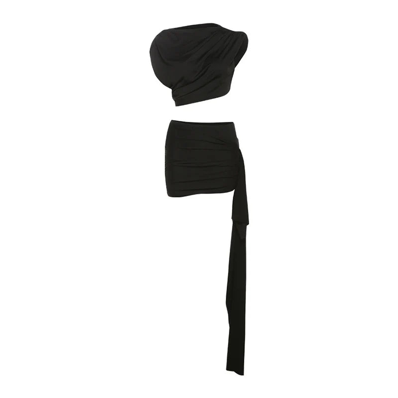 Gefaltetes Zweiteiler-Set mit Crop-Top und Minirock