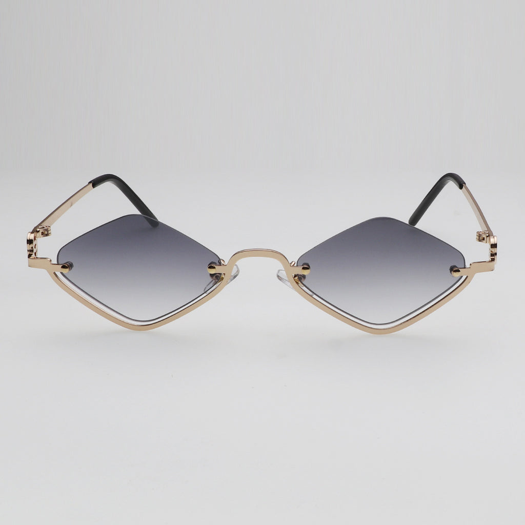 Futuristische Diamant-Sonnenbrille mit goldfarbenem Rahmen