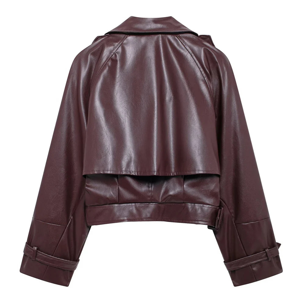 Kurze Motorradjacke mit Knopfdekoration und Revers
