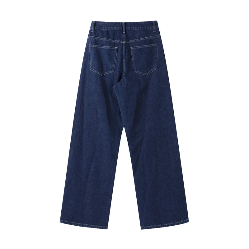 Zweiteiliges Denim-Set mit einreihigem Mantel und Jeans mit weitem Bein