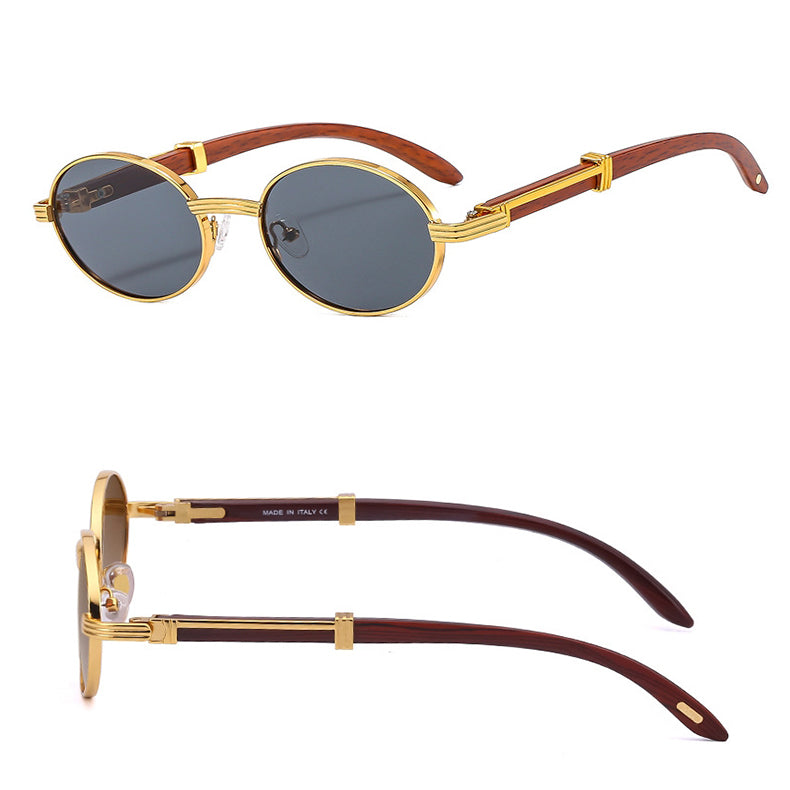 Vintage-inspirierte Rundsonnenbrille mit Holzarmen
