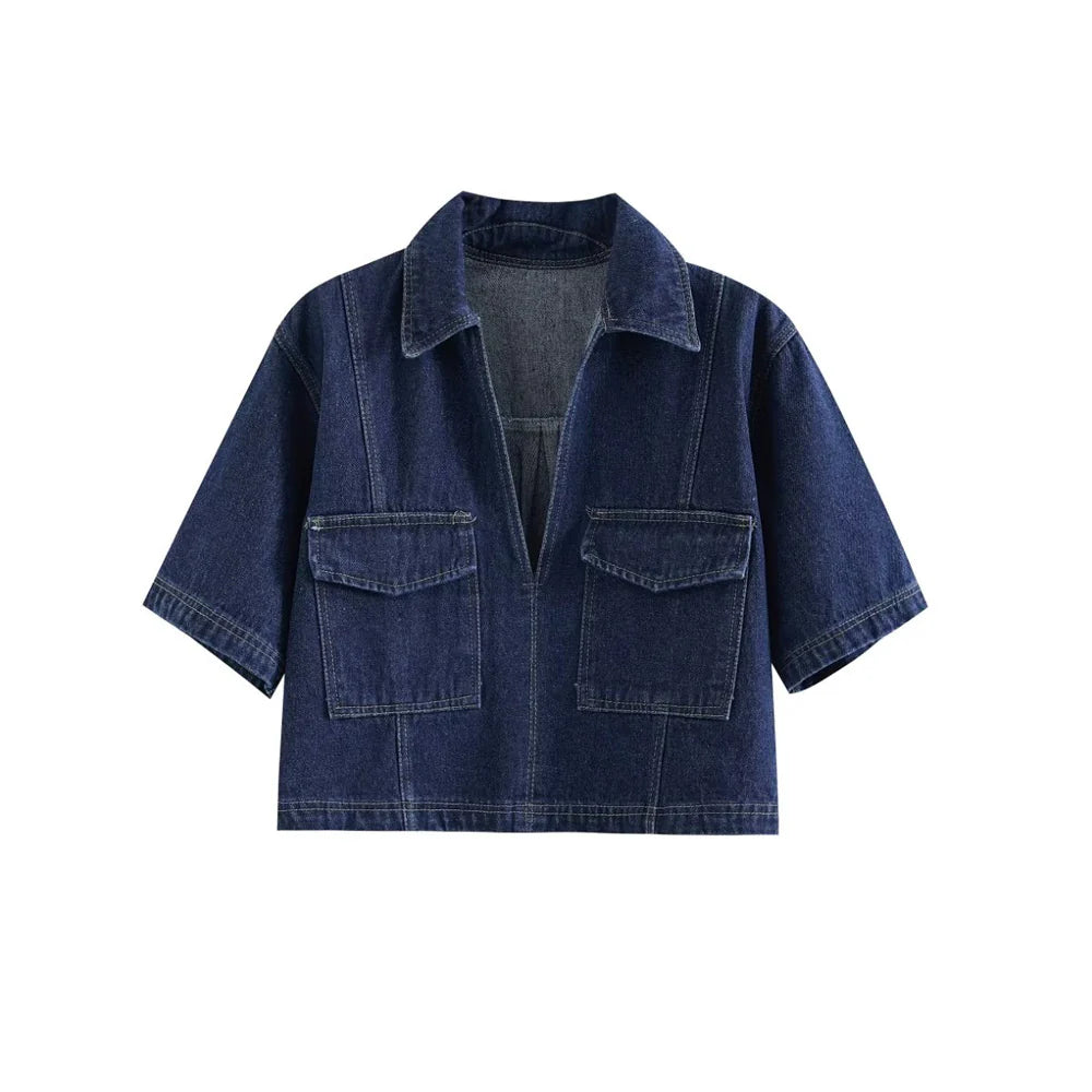 Zweiteiliges Denim-Set mit Hemd und Rock