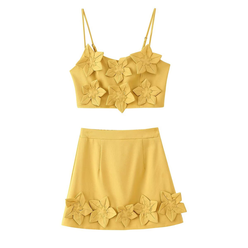 Sommerliches Midi-Rock-Set mit 3D-Blumen