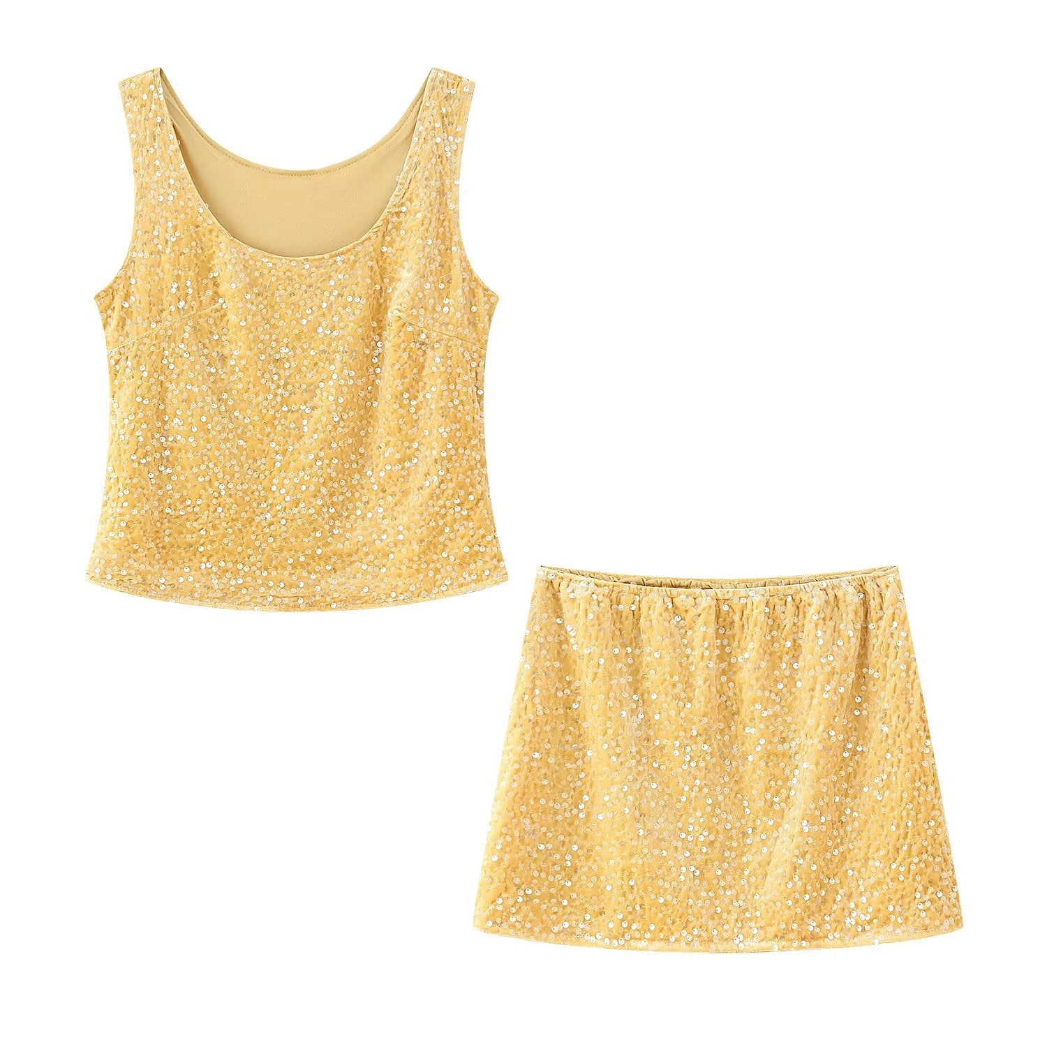 Glamouröses Pailletten-Top & Bestickter Rock Set