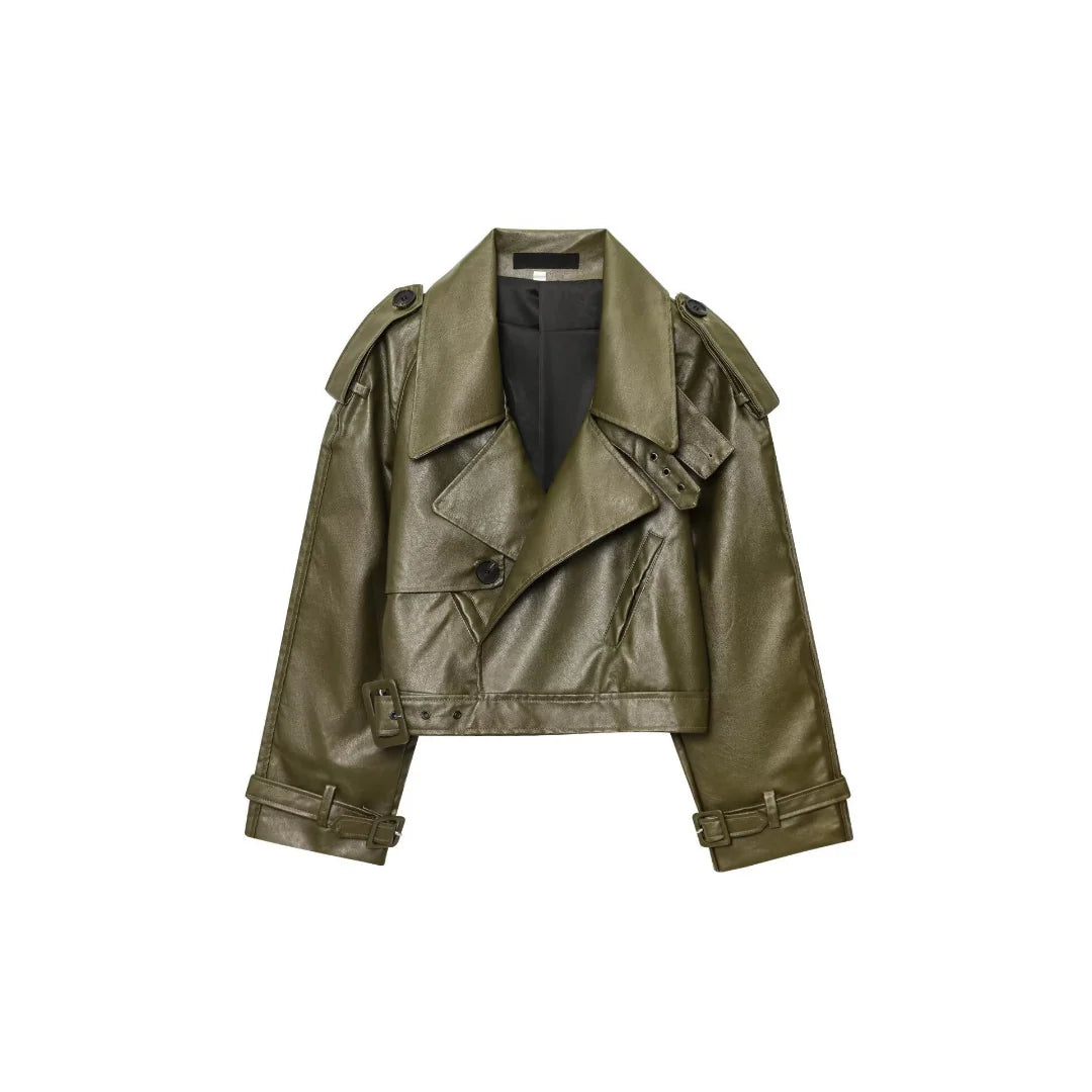 Kurze Motorradjacke aus PU-Leder mit langen Ärmeln
