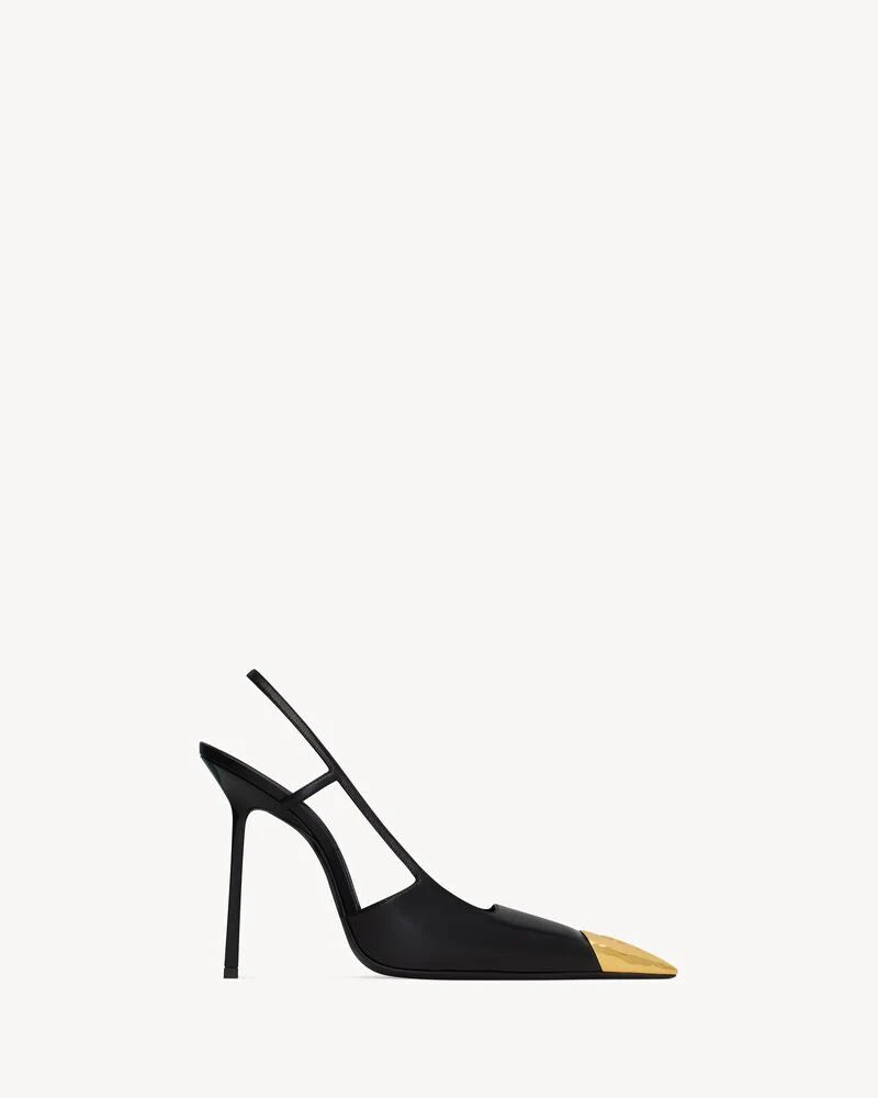 Chloe - Schwarze Slingback-Pumps mit goldenem Zeh
