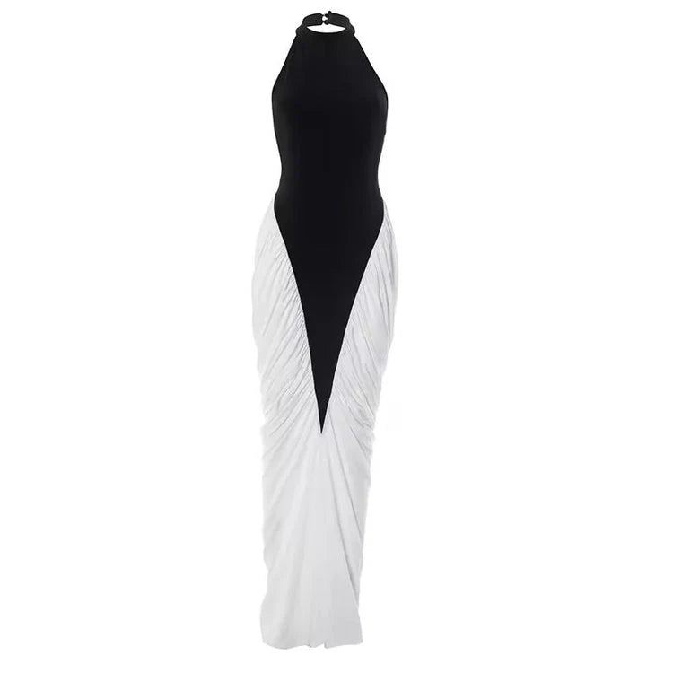 Maxi-Kleid mit Kontrastfarben, Split und gerafftem Bodycon-Stil